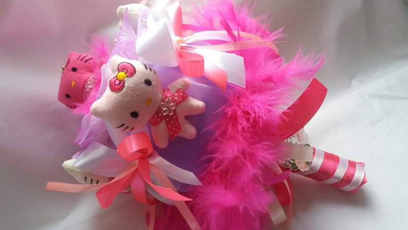 Gift for girl Miniature Plush toys Hello Kitty bouquet Sweet 16gift Beloved Feather Pink bouquet Baby Shower gift,Gift Valentine/'s Day