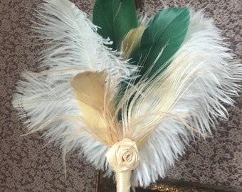 Bridesmaids accessory,Wedding bouquet,Wedding Feathers Fan,White/Beige Fan,Alternative bouquet,Ostrich Feather Fan, Gatsby 1920s,Boho Chic