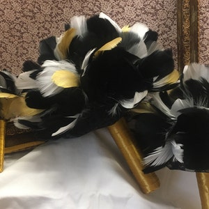 Gatsby Wedding, Feather bouquet, White/black bouquet, Vintage style, Alternative bouquet, Wedding set, Bridesmaids, Bridal accessory, Golden
