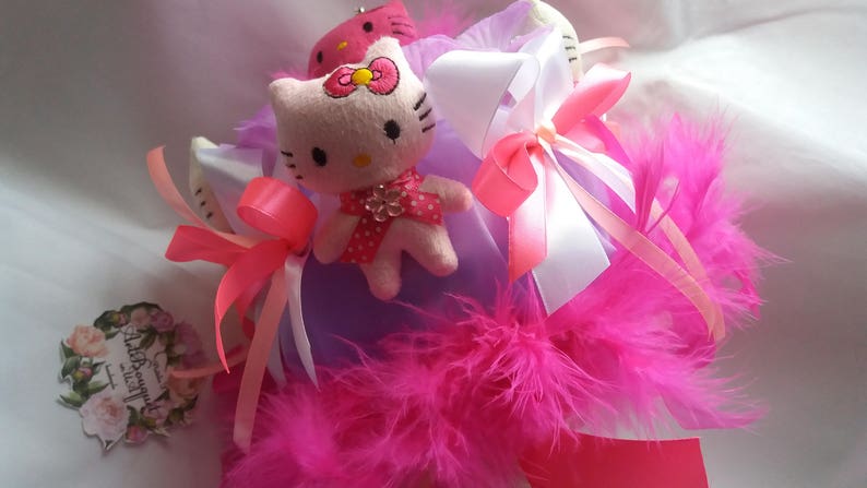 Gift for girl Miniature Plush toys Hello Kitty bouquet Sweet 16gift Beloved Feather Pink bouquet Baby Shower gift,Gift Valentine/'s Day