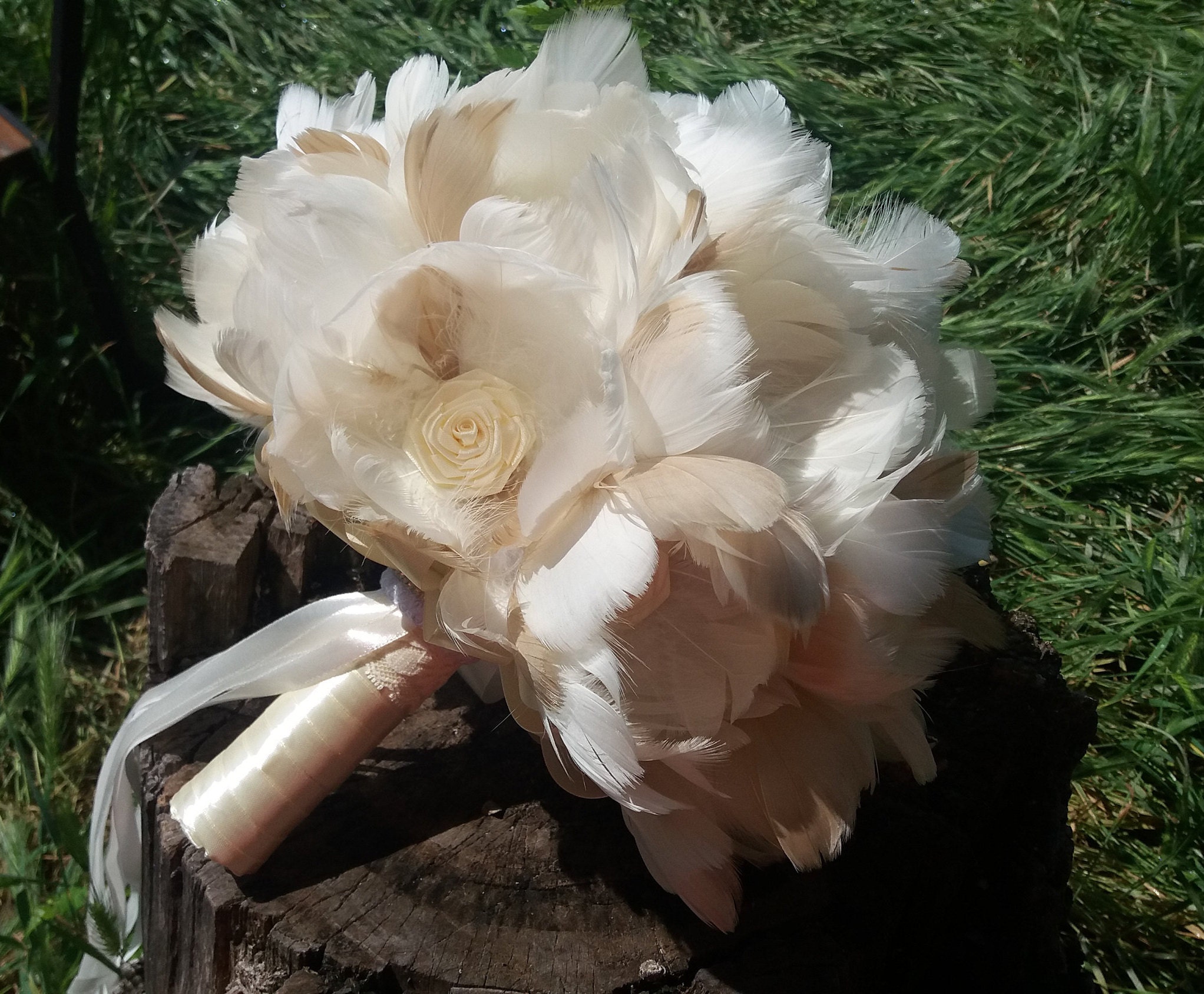 Champagne Feather Bridal Bouquet
