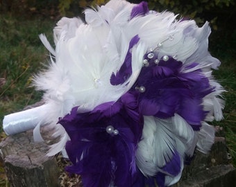 Ramo de plumas, Ramo de novia, Ramo blanco/violeta, Estilo vintage, Boda Gatsby, Ramo alternativo, Damas de honor, TU ELECCIÓN COLOR