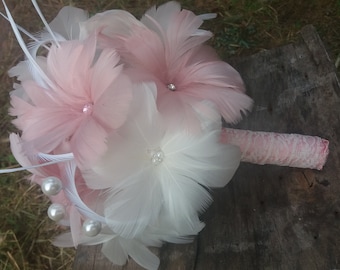 Bridal bouquet, Feather bouquet, Ivory/rose bouquet, Feather flowers, Gatsby Wedding, Alternative bouquet, Brooch bouquet, Bridesmaids