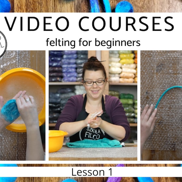 4 Video courses – felting for beginners, wet felting jewelry elements tutorial–felted balls and ropes, lesson 1,video tutorials,step by step