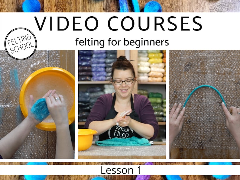 4 Video courses felting for beginners, wet felting jewelry elements tutorialfelted balls and ropes, lesson 1,video tutorials,step by step image 1