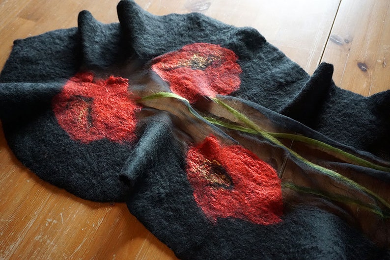 Wet felting Tutorial PDF, felt pattern, nuno felting, step by step, DIY, masterclass, felted scarf, silk and felt shawl, scarf with flowers zdjęcie 3