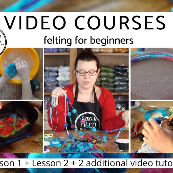 Video tutorial bundle–wet felting and needle felting basics, beginner felting course,8 tutorial videos+PDF, felted jewelry,felting appliqués