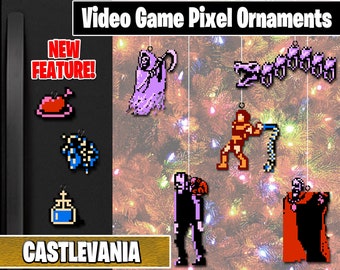 Castlevania Pixel Ornaments - New Magnet Feature - Sprite Characters - Holiday - Your Personal Collection