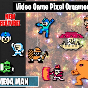 Mega Man/Rock Man Pixel Ornaments - New Magnet Feature - Sprite Characters - Holiday - Your Personal Collection