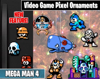 Mega Man 4 Pixel Ornaments - New Magnet Feature - Sprite Characters - Holiday - Your Personal Collection