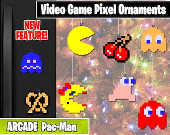 ARCADE Pac Man Pixel Ornaments - New Magnet Feature - Sprite Characters - Holiday - Your Personal Collection