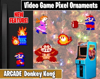 ARCADE Donkey Kong Pixel Ornaments - New Magnet Feature - Sprite Characters - Holiday - Your Personal Collection