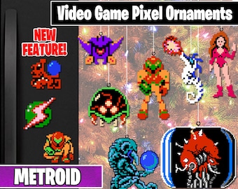 Metroid Pixel Ornaments - New Magnet Feature - Sprite Characters - Holiday - Your Personal Collection