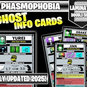 Phasmophobia Ghost Infokarten - Alle Info-Statistiken - Laminiert - Urlaub - Ihre persönliche Sammlung