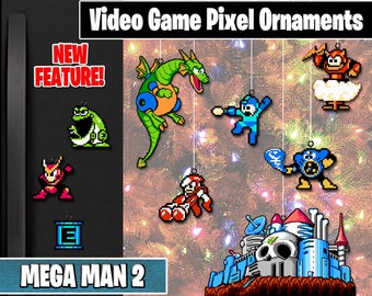 Mega Man 2 Pixel Ornaments - New Magnet Feature - Sprite Characters - Holiday - Your Personal Collection