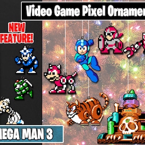 Mega Man 3 Pixel Ornaments - New Magnet Feature - Sprite Characters - Holiday - Your Personal Collection