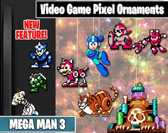 Mega Man 3 Pixel Ornaments - New Magnet Feature - Sprite Characters - Holiday - Your Personal Collection