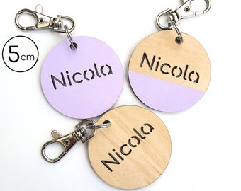 Personalised 5cm Plywood Name Bag Tag for Backpack, Pencil Case, Keychain, Luggage, Pastel, Teacher, Gift