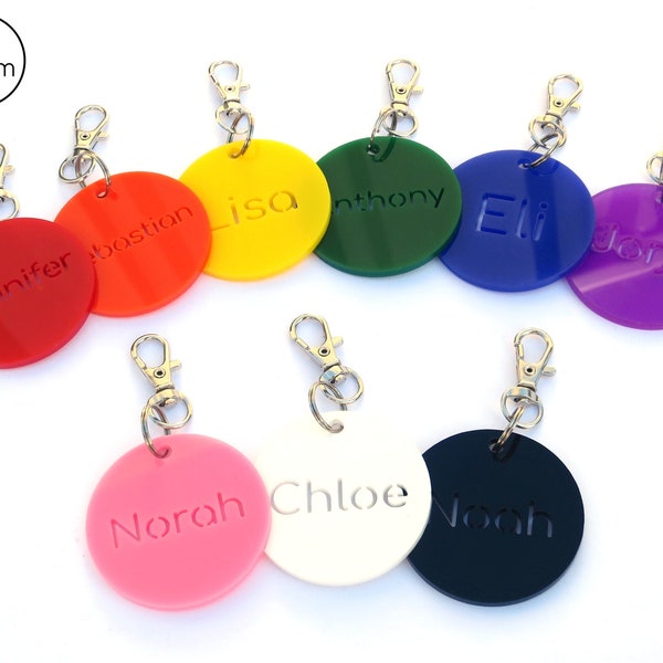Personalised 5cm Circle Acrylic Name Bag Tag for Backpack, Pencil Case, Keychain, Luggage, Teacher, School Tag, Gift