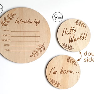 Baby Birth Announcement Plaque Set of 2x | Newborn Arrival Milestone Disc | Baby Shower Gift