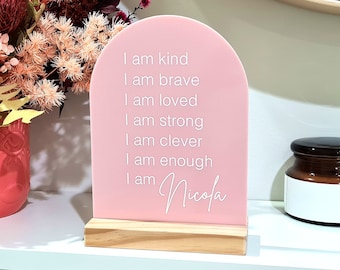 Personalised Kids Affirmation Sign | Daily Mindfulness | Acrylic with wooden base | Nursery Decor