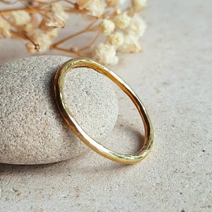 Hammered Brass Stacking Ring, Slim Gold Tone Stackable Ring, Textured Brass Stacker Ring, Boho Finger, Midi or Thumb Ring, Anniversary Gift