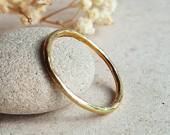Hammered Brass Stacking Ring, Slim Gold Tone Stackable Ring, Textured Brass Stacker Ring, Boho Finger, Midi or Thumb Ring, Anniversary Gift