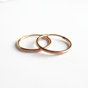 Single or Pair of 16mm 14K Rose Gold Filled Hoop Earrings - Rose Gold Fill Sleeper Earrings - Endless Hoops - Plain Hoop Earrings