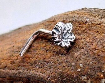 Tiny Silver Maple Leaf Nose Stud ~ Fine Silver & Sterling Silver ~ 0.6mm or 0.8mm / 22 or 20 Gauge ~ L-Shaped Nose Pin For Healed Piercing