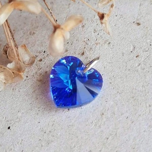 Small Sapphire AB Blue Crystal Heart Charm, September Birthstone, High Quality Crystal for Jewellery Making ~ Silver, Gold, Rose Gold ~ 10mm