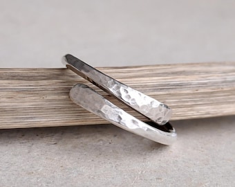 Sterling Silver Hammer Textured Wrap Around Ring - Adjustable Wraparound Thumb Ring