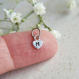 Teeny Tiny Sterling Silver Initial Charm ~ Heart Shaped Initial Letter Charm ~ 5mm Small Heart Charm - Little Add On for Necklace / Bracelet