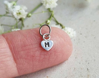 Teeny Tiny Sterling Silver Initial Charm ~ Heart Shaped Initial Letter Charm ~ 5mm Small Heart Charm - Little Add On for Necklace / Bracelet
