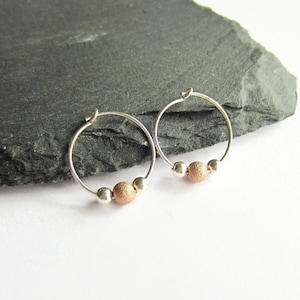 Sterling Silver and Rose Gold Filled Stardust Bead Hoop Earrings - Beaded Hoop Earrings - Dainty Hoop Earrings - Small Hoop Earrings - 15mm