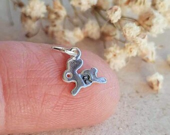 Tiny Sterling Silver Rabbit Charm with Hand Stamped Initial ~ Initial Letter Charm for Rabbit Lover ~ Little Add On for Necklace / Bracelet