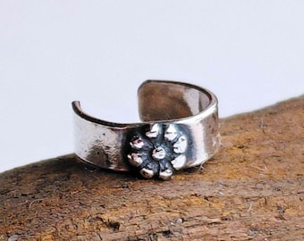 3mm Silver Flower Ear Cuff for Upper Helix ~ Sterling Silver & Fine Silver ~ No Piercing Daisy Wrap Earring ~ Floral Boho Jewellery