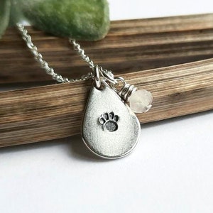 Sterling Silver Paw Print Necklace With Rose Quartz Charm - Etsy UK