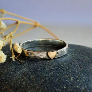 Hammered Sterling Silver & Gold Heart Ring - Recycled Metal