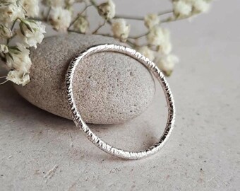 Sterling Silver Bark Texture Stacking Ring ~ Slim Hammered Stackable Ring ~ Skinny Stacker Ring ~ Finger, Midi or Thumb Ring ~ 1.5mm Band