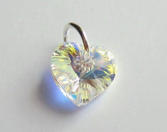 Small Clear AB Crystal Heart Charm ~ High Quality Crystal for Jewellery Making ~ Silver, Gold or Rose Gold ~ 15th Anniversary Gift ~ 10mm