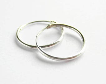 Single / Pair of 20mm Sterling Silver Hoop Earrings - 925 Stamped Silver Sleeper Earrings - Hinged Hoop Earrings - Endless Hoop Earrings