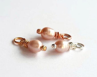 Small Pink Freshwater Pearl Charm, June Birthstone Gemstone Charm, Interchangeable Hoop Earring Drops ~ Silver, Gold, Rose Gold ~ 5mm x 14mm