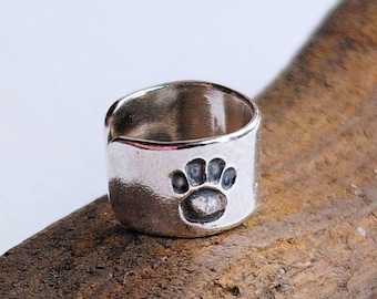 5mm Sterling Silver Paw Print Helix Cuff ~ Fake Ear Cuff ~ No Piercing Wrap Earring ~ Hand Stamped Jewellery ~ Cat or Dog Lover Gift