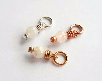 Tiny Rainbow Moonstone Charm, June Birthstone Gemstone Charm, Interchangeable Hoop Earring Drops ~ Silver, Gold, Rose Gold ~ 4mm x 11mm