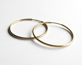 Single or Pair of Large Hoop Earrings - 14K Gold Filled Hoops - 30mm Gold Hoop Earrings - Simple Endless Hoops - Big Sleeper Earrings