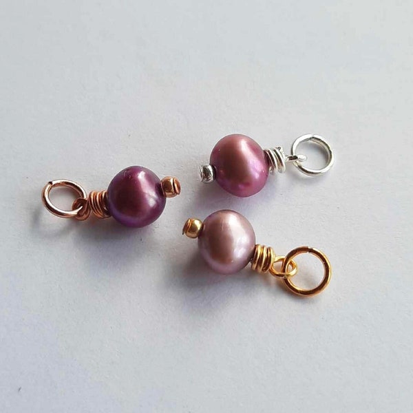 Purple Freshwater Pearl Charm ~ June Birthstone Gemstone Charm ~ Interchangeable Hoop Earring Drops ~ Silver, Gold, Rose Gold ~ 7mm x 12mm