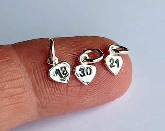 Teeny Tiny Sterling Silver Number Charm ~ Heart Shaped Milestone Charm ~ 5mm Small Heart Charm - Little Add On for Necklace / Bracelet
