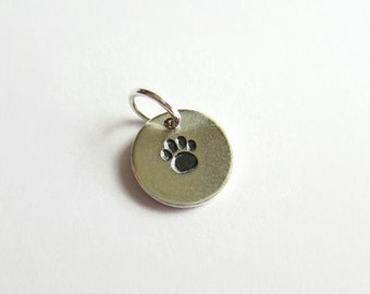Sterling Silver Paw Print Charm ~ Hand Stamped Pawprint Charm ~ Add On Disc Charm for Necklaces and Bracelets ~ Dog or Cat Lover Gift ~ 10mm