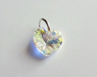 Small Clear AB Crystal Heart Charm ~ High Quality Crystal for Jewellery Making ~ Silver, Gold or Rose Gold ~ 15th Anniversary Gift ~ 10mm