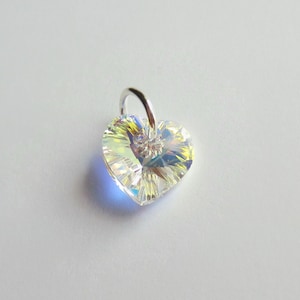 Small Clear AB Crystal Heart Charm ~ High Quality Crystal for Jewellery Making ~ Silver, Gold or Rose Gold ~ 15th Anniversary Gift ~ 10mm